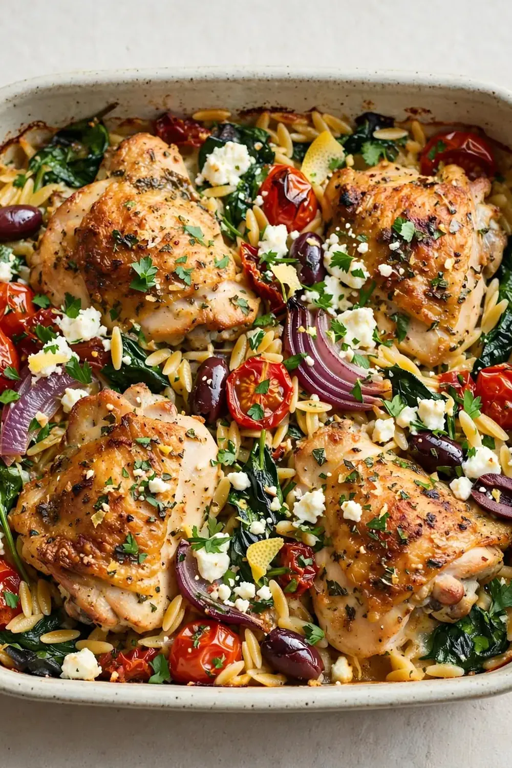 Mediterranean Chicken and Orzo Bake