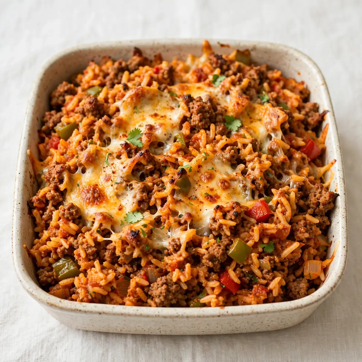 Cozy Weekend Spanish Rice and Ground Beef Bake